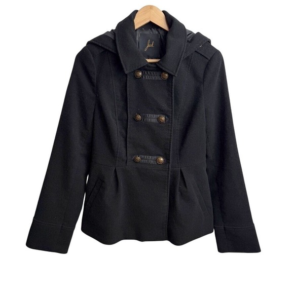 Jack Women Double Breasted Peacoat Jacket L Black Military Style Detachable Hood - Picture 9 of 11